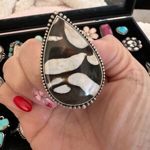 Sterling silver 925 Teardrop adjustable Peanut Jasper Ring